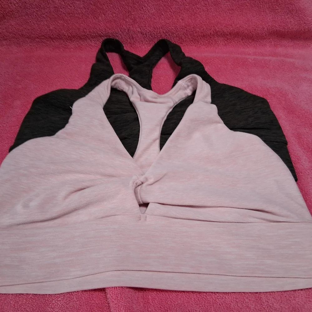 Victoria's Secret Women Sports Bra Pink and Gray Front Twist Set (2) L
